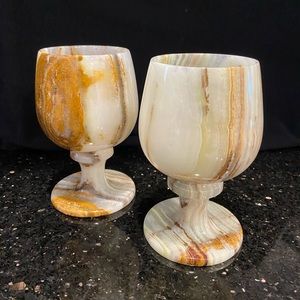 Firoza Deep Onyx Hand Carved Goblets (set of 2)
